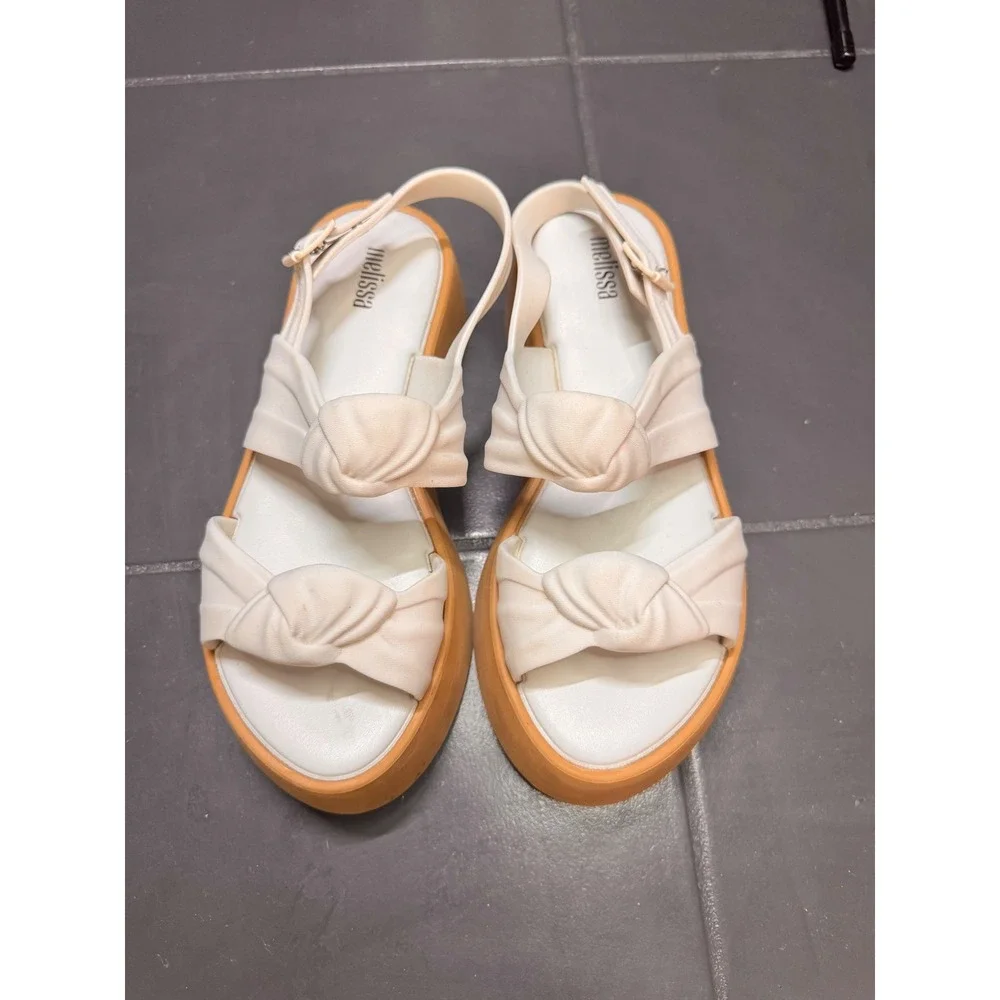 Melissa Platform Sandals Off‎ White Cream Vegan Knot Slingback Womens 8